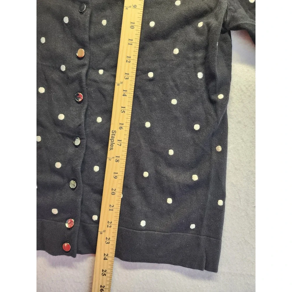 Charter‎ Club Womens XL Navy Blue Black Polka Dot Button Front Cardigan Sweater